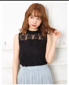 ブラックレースノースリーブトップス M