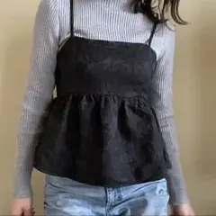 【輸入品】ブラックジャガードキャミソールビスチェ フリル