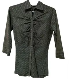 ストライプ柄 長袖シャツ ブラウス シャーリングデザイン