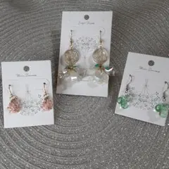 ハンドメイド 花モチーフ ピアス 3点セット