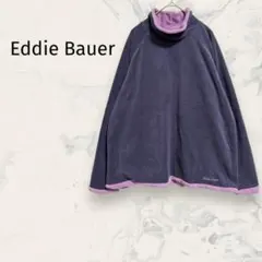 エディーバウアー フリースプルオーバー ハイネック 刺繍 無地 秋冬 バイカラー