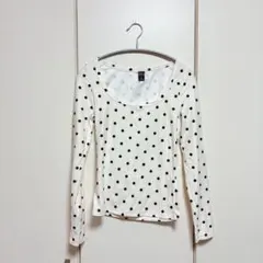 美品　ドット　水玉模様 長袖Tシャツ ホワイト　ブラック