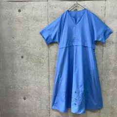 EVEX by KRIZIA 刺繍キーネックワンピース ブルー 40 半袖のサムネイル