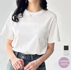 綿１００％ラインストーンドットＴシャツのサムネイル
