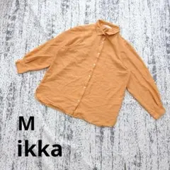 イッカ 長袖 リネン混シャツ M オレンジ カジュアル シンプル 襟付き 柔らかのサムネイル