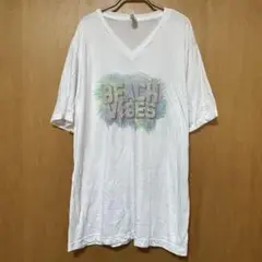BEACH VIBES プリントTシャツ 【XL 】ホワイト白Vネック