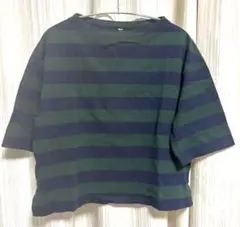 UNIQLO★緑とネイビーのストライプ Tシャツ S