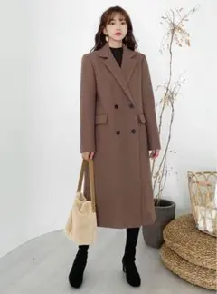 ブラウン ダブルブレスト ロングコート