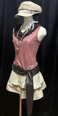 LOUNIE ノースリーブ ニット ピンク レース フリル フェミニンのサムネイル