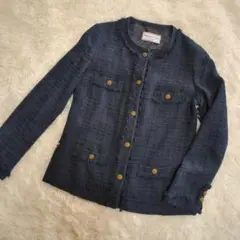 【美品】ドゥーズィエムクラス　ノーカラージャケット　フリンジ　金ボタン　36