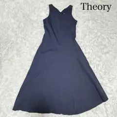 セオリー ストレッチリネンワンピース Vネック アシンメトリー リネン混 紺 S