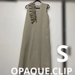 オペークドットクリップ フリルVネック ストレッチジャンスカ　S