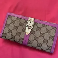 GUCCI GGパターン 長財布 ベージュ/パープル