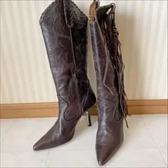 ダイアナ　フリンジ　ウエスタン　ブーツ   ダークブラウン　22.5