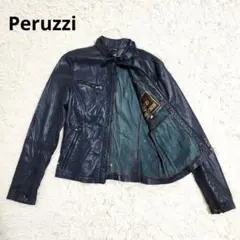 peruzzi レザージャケット Peruzzi Leather Bomber Jacket Sz 54 Brown Zipper Pockets
