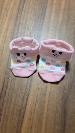 ベビー靴下 ピンク クマの顔 花柄 9-11cm【美品】
