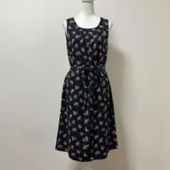 ローラアシュレイ　花柄　ノースリーブ　ロングワンピース　ブラック　夏　上品のサムネイル