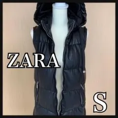 ZARA ザラ　ダウンベスト　ロング　フード付き　ブラック