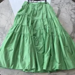 seven ten ライトグリーン ティアードフレアスカート