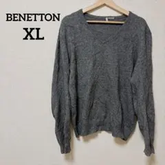 BENETTON 【XL】Cashmereグレー Vネック セーター