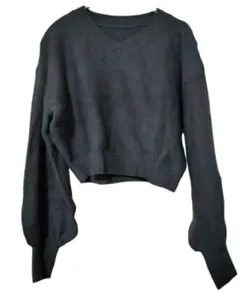 【匿名配送】新品 未使用 タグ付き ショート丈 長袖 ニット チャコールグレー