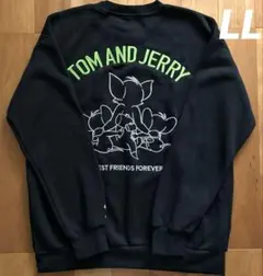 新品　トムとジェリー　長袖　刺繍　LL　裏起毛　トレーナー　ブラック　メンズ