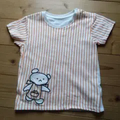 しろくまちゃん　刺繍　オレンジストライプTシャツ　UNIQLO　100cm