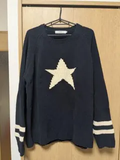 【美品】BEAMS スター ライン ラグラン ローゲージニット 白/紺