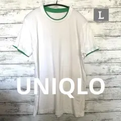 UNIQLO リンガーTシャツ ホワイト×グリーン L 綿100%