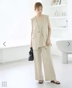 新品未使用ロペピクニック_リネン混シャンブレーハイウエスト ワイドパンツベージュ