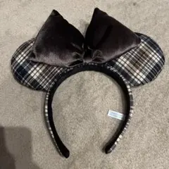 ディズニー　カチューシャ　チェック柄　ブラウン