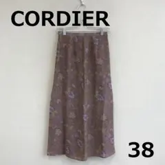 最終　E0630A14【CORDIER】麻混総花柄ロングスカー　（サイズ38）のサムネイル