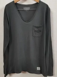 Stooge & Co. ダークグレー Vネック長袖カットソー L