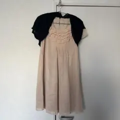 ベージュシフォンフリル半袖ドレス＋ボレロ