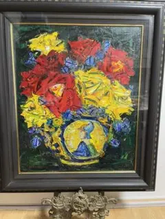 定岡宏　マジョリカ壺にバラ　絵画　0号 定岡宏 マジョリカ壺にバラ 絵画 0号