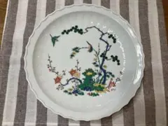 【未使用】有田焼★ 哲山★花と鳥の装飾絵皿★波型陶器皿★大皿★飾り皿