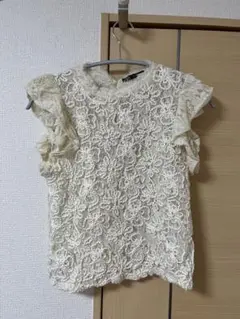 ZARA アイボリー レース フリル袖 シャツ