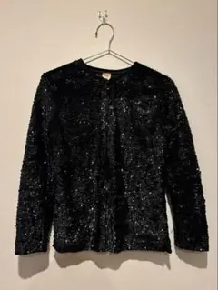 パーティージャケット 黒 スパンコール 長袖カーディガン サイズ38