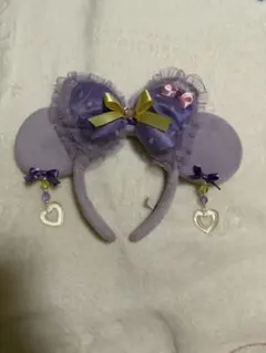 ディズニー ミニーマウス カチューシャ 紫 イヤリング付き