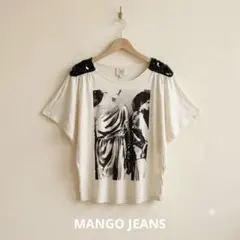 MANGO JEANS アンティークプリント 半袖カットソー ビジュー装飾　Mのサムネイル