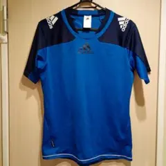 adidas 青 半袖 Vネック シャツ Lサイズ