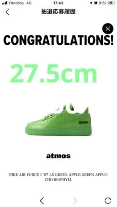 NIKE AIR FORCE 1 GREEN APPLE Atmos af1