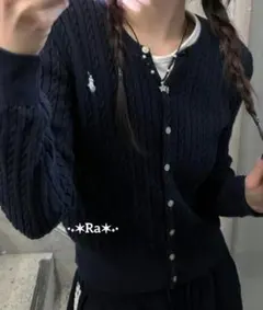 【大人気】ラルフローレンコットン ミニケーブル ニット カーディガン 白ポニー