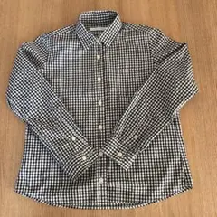 レディース　シャツ　ブラウス　ギンガムチェック　白黒　カジュアル　可愛い　y