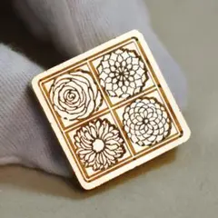 25ｍｍシーリングワックススタンプ　真鍮ヘッド正方形可愛いバラダリアお花デザイン