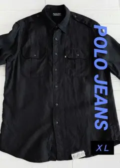POLOJEANS／ブラック 長袖シャツ シャツジャケット 麻 ＸＬsize