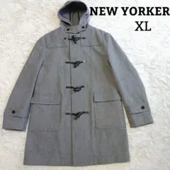 480〓 NEW YORKER ニューヨーカー ダッフルコート メンズ サイズL ネイビー 裏地チェック柄 アウター ロングコート コート フーディ ファッション通販の