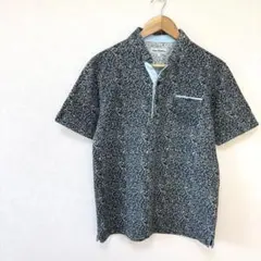 【ルイシャブロン】半袖ボタンダウンスキッパーポロシャツL　小花総柄　紺ネイビー系