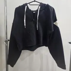 Reebok クロップドパーカー ブラック カスタム ハーフジップ リーボック