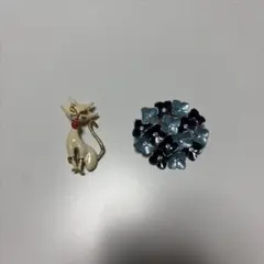 猫と花のブローチセット